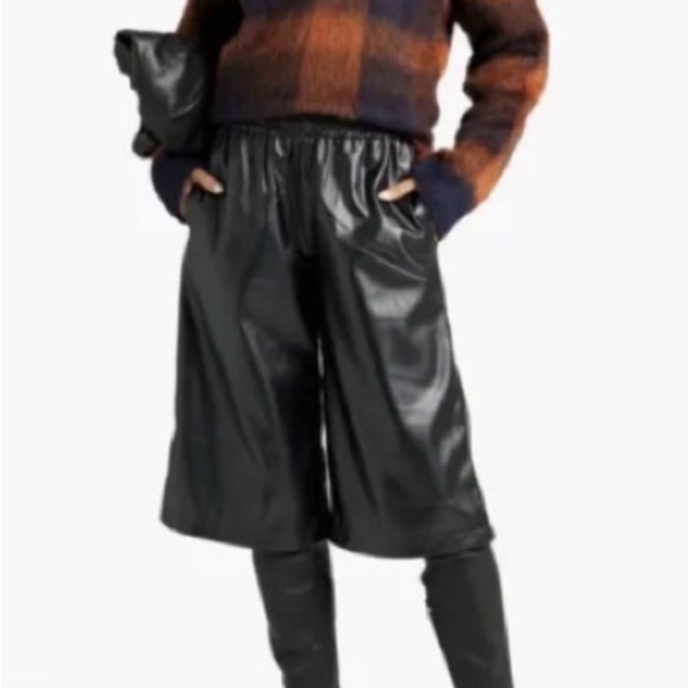 ATM Black Faux Leather Culottes